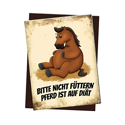 Kühlschrankmagnet mit braunem Pferd Motiv und Spruch: Bitte Nicht füttern - Pferd ist auf Diät von trendaffe