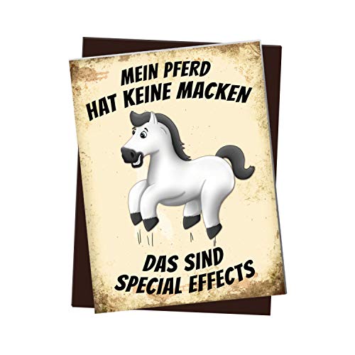 Kühlschrankmagnet mit weißes Pferd Motiv und Spruch: Mein Pferd hat Keine Macken das sind Special Effects Kühlschrankmagnet mit weißes Pferd Motiv und Spruch: Mein Pferd hat Keine Macken das sind Special Effects von trendaffe