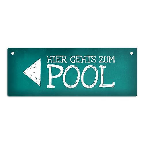 Links gehts zum Pool Metallschild Swimmingpool schwimmen tauchen Wasser abkühlen von trendaffe