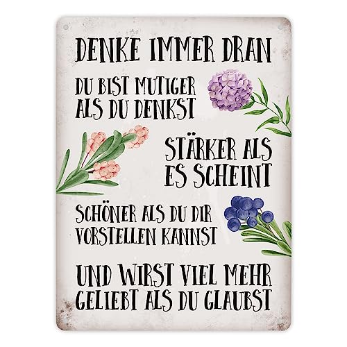 Metallschild XL mit Blumen Motiv und Spruch: Denk immer dran von trendaffe