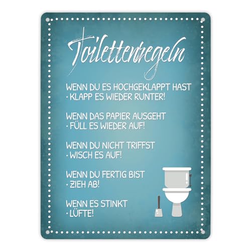 Metallschild XL mit Spruch: Toilettenregeln von trendaffe