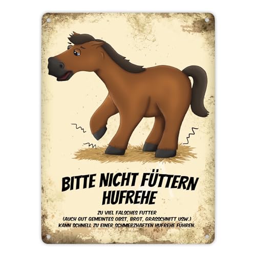 Metallschild XL mit braunem Pferd Motiv und Spruch: Bitte nicht füttern - Hufrehe Metallschild XL mit braunem Pferd Motiv und Spruch: Bitte nicht füttern - Hufrehe von trendaffe