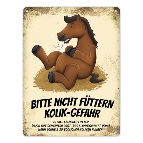 Metallschild XL mit braunem Pferd Motiv und Spruch: Bitte nicht füttern - Kolik-Gefahr Metallschild XL mit braunem Pferd Motiv und Spruch: Bitte nicht füttern - Kolik-Gefahr von trendaffe