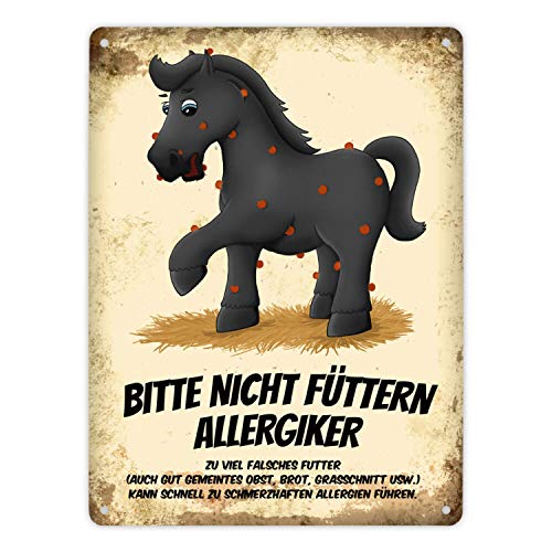 Metallschild XL mit schwarzem Pferd Motiv und Spruch: Bitte nicht füttern - Allergiker von trendaffe