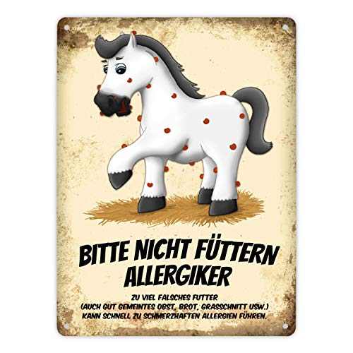 Metallschild XL mit weißem Pferd Motiv und Spruch: Bitte nicht füttern - Allergiker von trendaffe