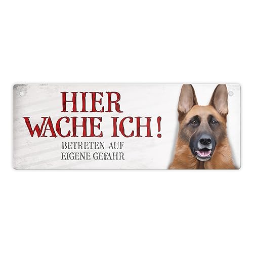 Metallschild mit Schäferhund Motiv und Spruch: Betreten auf eigene Gefahr - Hier wache ich! von trendaffe