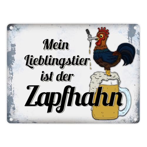 Metallschild mit Spruch: Mein Lieblingstier ist der Zapfhahn Aluminiumschild Blechschild Werbeschild Türschild Warnschild Bier Bar Theke Zapfhahn Getränk Kneipe Blechschild Schild Dekoration oder von trendaffe