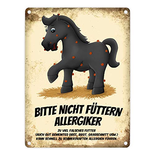 Metallschild mit schwarzes Pferd Motiv und Spruch: Bitte nicht füttern - Allergiker von trendaffe