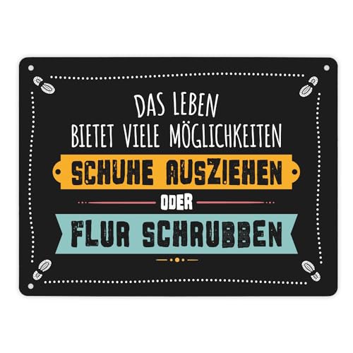 Schuhe ausziehen oder Flur schrubben Metallschild XL von trendaffe