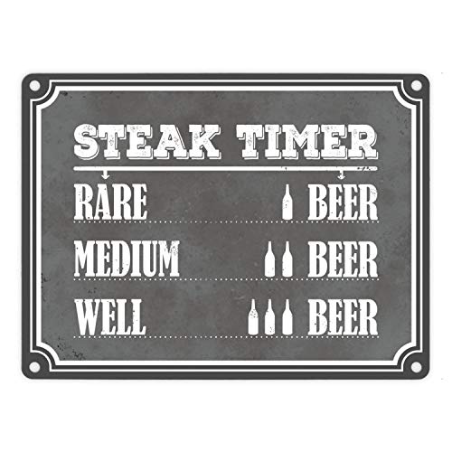 Steak Timer Metallschild in grau Bier Grill Grillen Fleisch Feier Freunde Hobby von trendaffe