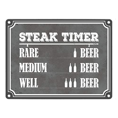 Steak Timer Metallschild in grau Bier Grill grillen Fleisch Feier Freunde Hobby von trendaffe