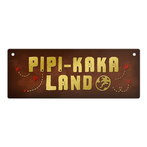 Toiletten Metallschild mit Klo Motiv und Spruch: Pipi-Kaka-Land Schild Türschild von trendaffe