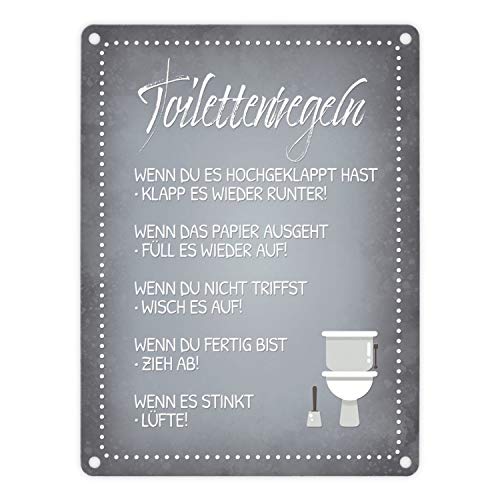 Toilettenregeln Metallschild in grau mit Toilette Motiv Klo Sauberkeit Hygiene von trendaffe