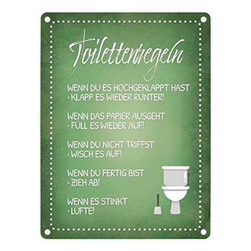 Toilettenregeln Metallschild in grün mit Toilette Motiv Klo Sauberkeit Hygiene von trendaffe