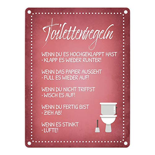 Toilettenregeln Metallschild in rot mit Toilette Motiv Klo Sauberkeit Hygiene von trendaffe