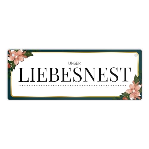 Unser Liebesnest Metallschild XL mit Blumen Motiv von trendaffe