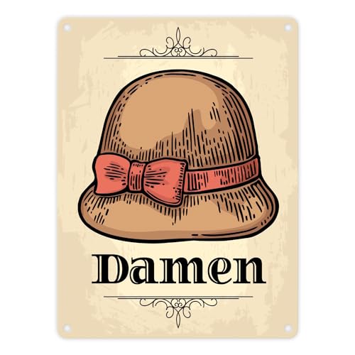 Vintage Damen WC Schild mit Damenhut in beige von trendaffe