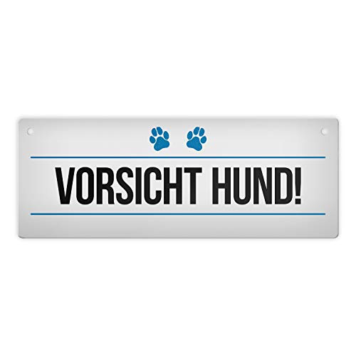 Vorsicht Hund! Metallschild mit Pfoten Motiv in blau Warnung Hinweis Achtung von trendaffe