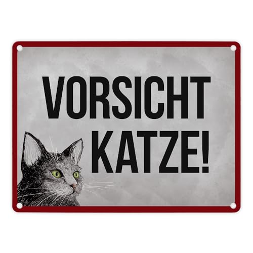 Vorsicht Katze Metallschild mit Katze Motiv Achtung Warnschild Hinweis Kater von trendaffe