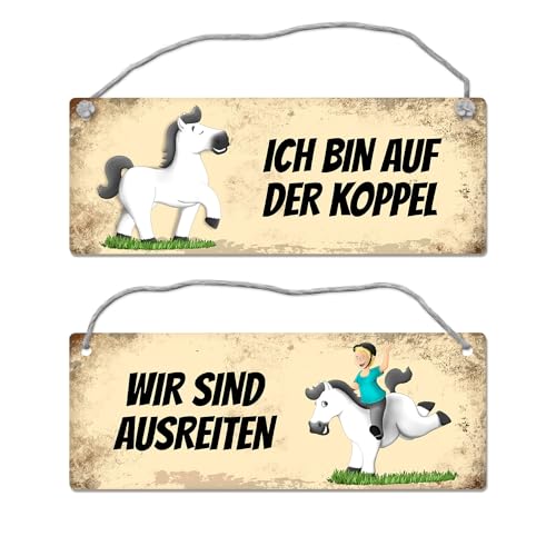 Weißes Pferd ist ausreiten oder auf der Koppel Wendeschild mit Kordel - Reiter von trendaffe
