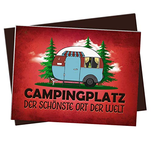 XL Kühlschrankmagnet mit Wohnwagen Motiv und Spruch: Campingplatz von trendaffe