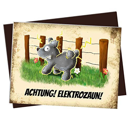 XL Kühlschrankmagnet mit elektrisierendem Motiv und Spruch: Achtung! Elektrozaun! von trendaffe