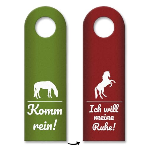 3x Komm rein - Ich will meine Ruhe Türhänger in Rot und Grün mit Pferd Motiv von trendaffe