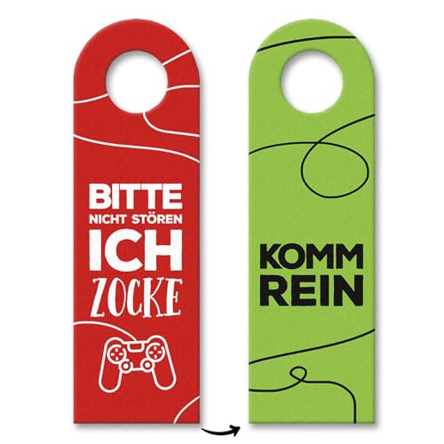 3x Nicht stören ich zocke oder Komm rein Türhänger in rot-grün mit Zocker Motiv von trendaffe