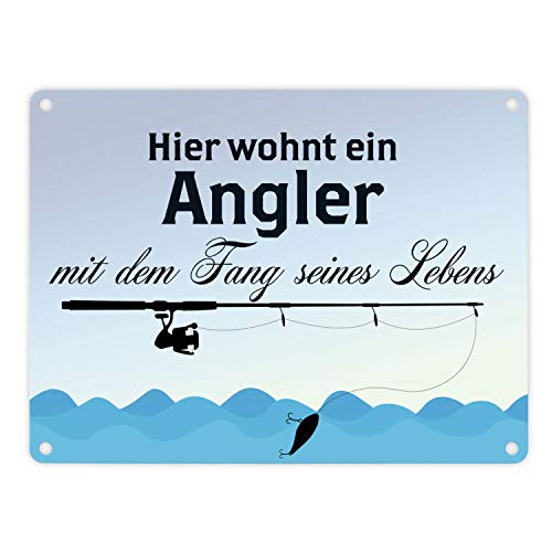 trendaffe Angler mit dem Fang seines Lebens Blechschild in 15x20 cm Comic-Style - Metallschild Dekoschild von trendaffe -
