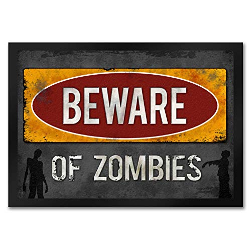 trendaffe Beware of Zombies Fußmatte in rot-gelb Zombie Halloween Untoter Apocalypse Angst von trendaffe