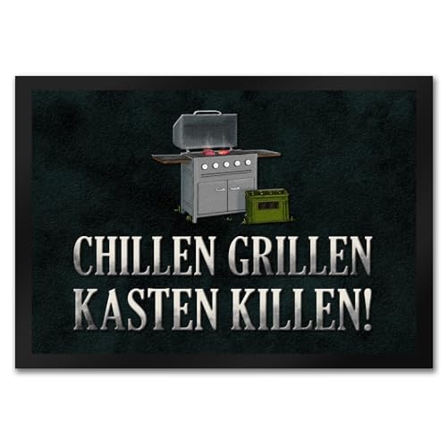 trendaffe Chillen, Grillen, Kasten Killen Fußmatte mit Grill Motiv Fleisch Wurst Bier von trendaffe