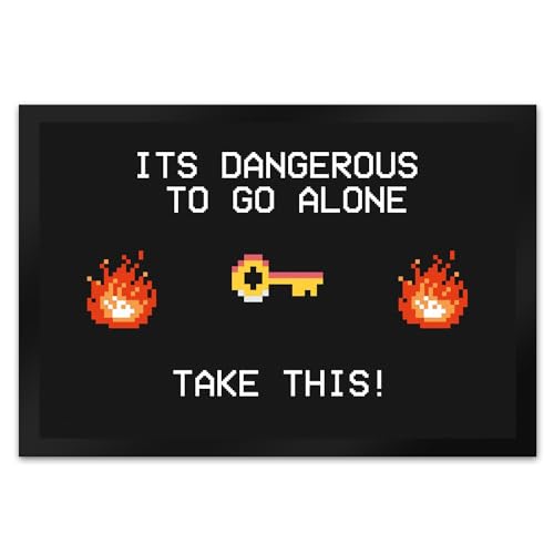 trendaffe Dangerous to go Alone Fußmatte für alle Retro Zocker mit Pixel-Motiv von trendaffe