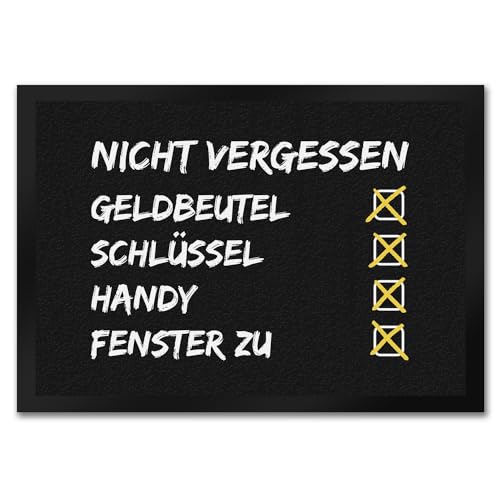 trendaffe - Nicht vergessen - Geldbeutel Schlüssel Handy Fenster zu Fußmatte mit Checkliste Motiv von trendaffe