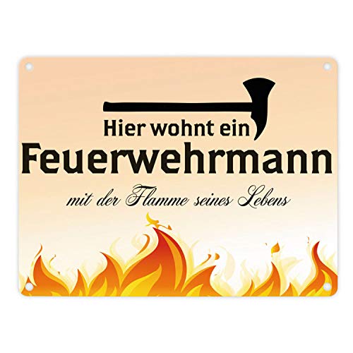 trendaffe Feuerwehrmann mit der Flamme seines Lebens Blechschild in 15x20 cm Comic-Style - Metallschild Dekoschild von trendaffe -