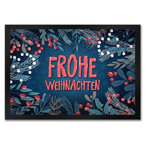 trendaffe - Frohe Weihnachten Fußmatte mit Hagebutten Motiv Winter Blumen Schnee Tannenbaum von trendaffe