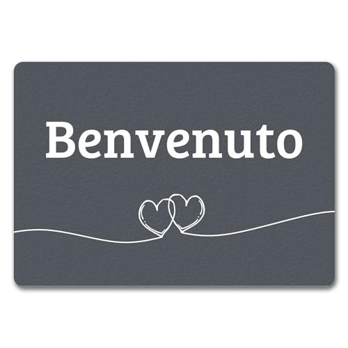 trendaffe - Fußmatte Benvenuto italienisch in dunkelgrau mit Herzen Zerbino von trendaffe