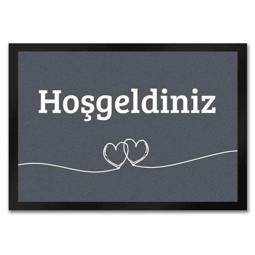 trendaffe - Fußmatte Hosgeldiniz türkisch in dunkelgrau mit Herzen Willkommen Paspas von trendaffe