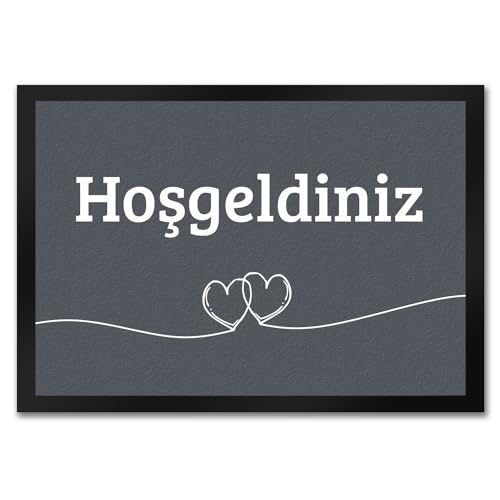 trendaffe - Fußmatte Hosgeldiniz türkisch in dunkelgrau mit Herzen Willkommen Paspas von trendaffe