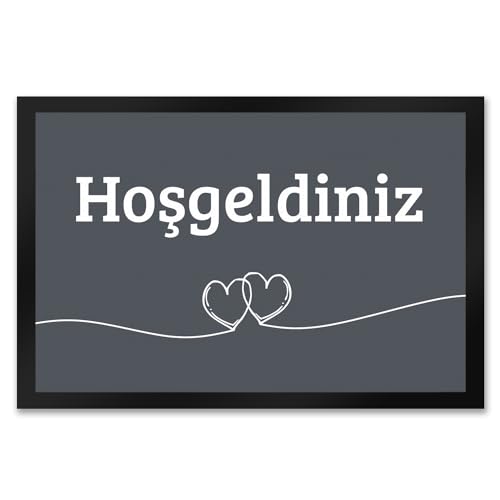 trendaffe Fußmatte Hosgeldiniz türkisch in dunkelgrau mit Herzen Willkommen Paspas von trendaffe