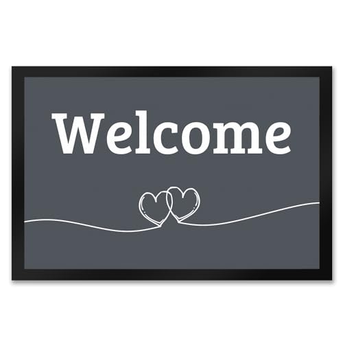 trendaffe - Fußmatte Welcome in dunkelgrau mit Herzen Willkommen von trendaffe