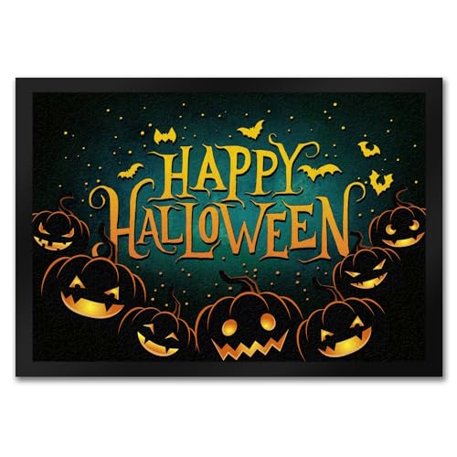 trendaffe - Happy Halloween Fußmatte mit Kürbis Motiv Fledermaus gruselig Spuk Gespenst von trendaffe