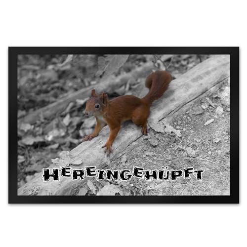 trendaffe - Hereingehüpft Fussmatte mit Eichhörnchen Wald Schuhabstreifer mit niedlichem Nager in grau und orange-braun von trendaffe
