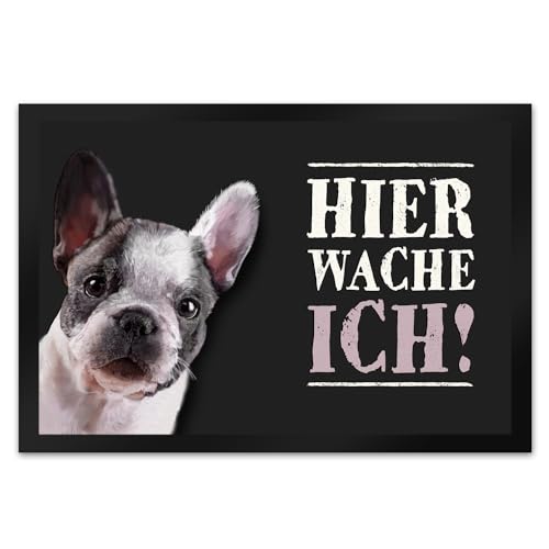 trendaffe - Hier wache ich! Franz.Bulldogge Fußmatte XL mit Französische Bulldogge Motiv von trendaffe