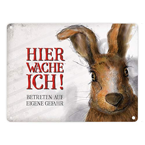 trendaffe - Hier wache ich! Hase Blechschild in 15x20 cm - Metallschild Dekoschild Warnschild von trendaffe