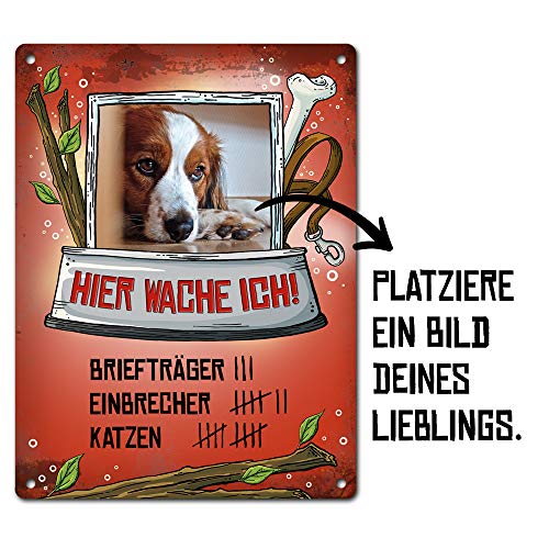 trendaffe - Hier wache ich - Hunde Warnschild in Rot, personalisiert mit deiner Grafik von trendaffe