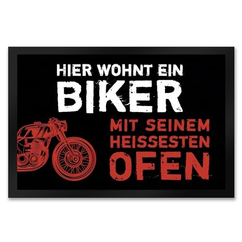 trendaffe - Hier wohnt EIN Biker mit seinem heißesten Ofen Fußmatte XXL mit Motorrad Motiv von trendaffe