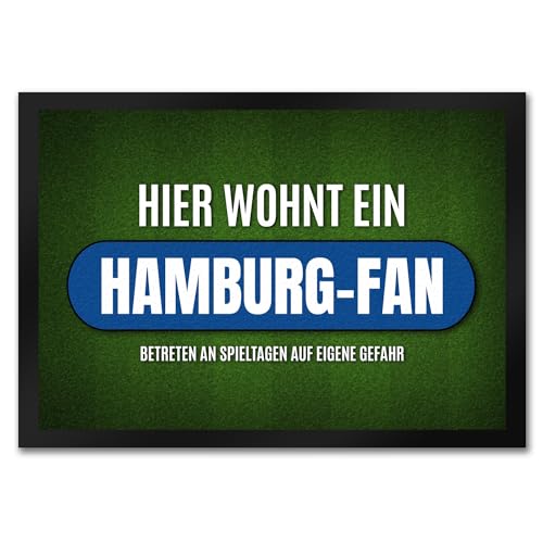 trendaffe - Hier wohnt EIN Hamburg-Fan Fußmatte mit Rasen Motiv Fußball Stadion Tor Ball Fan von trendaffe