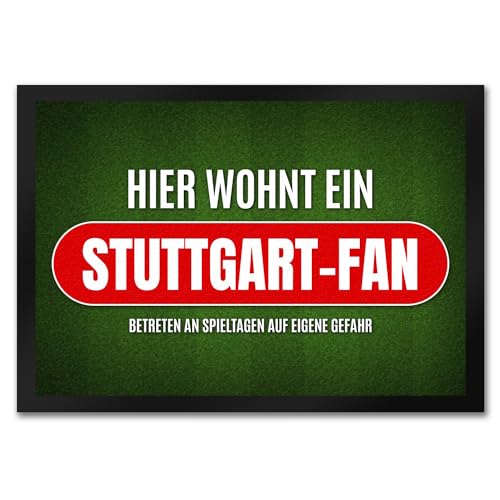 trendaffe - Hier wohnt EIN Stuttgart-Fan Fußmatte mit Rasen Motiv Fußball Stuttgart Verein von trendaffe