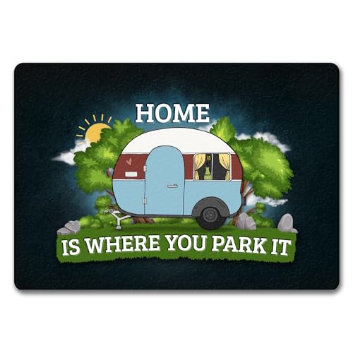 trendaffe - Home is Where You Park it Fußmatte randlos mit Camping Motiv von trendaffe