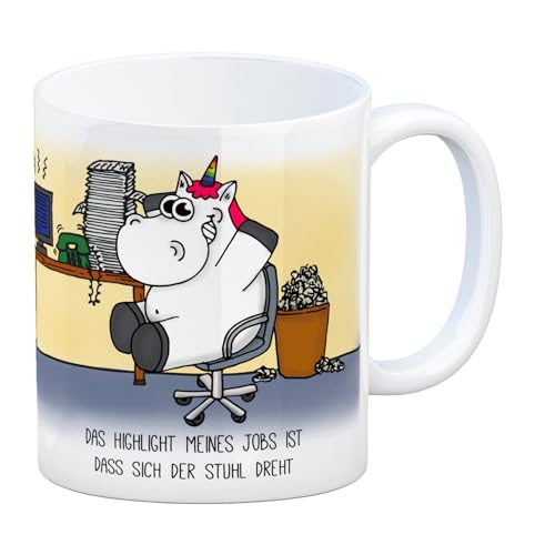 trendaffe Honeycorns Kaffeebecher mit Einhorn Motiv und Spruch: Das Highlight meines Jobs ist dass sich der Stuhl dreht von trendaffe